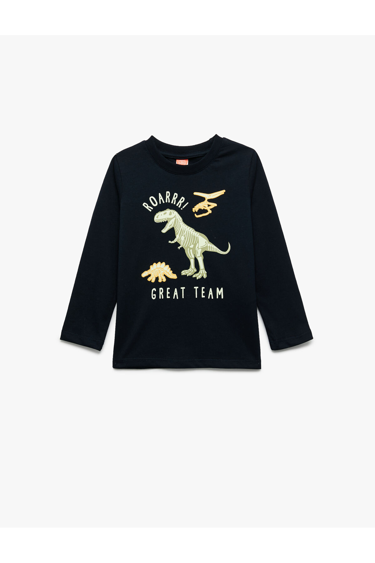 Koton Erkek Bebek Dinozor Baskılı Uzun Kollu Bisiklet Yaka Pamuklu Tişört