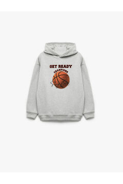 Koton Erkek Çocuk Basketbol Baskılı Şardonlu Uzun Kollu Kapşonlu Sweatshirt