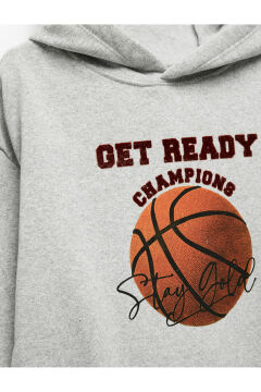 Koton Erkek Çocuk Basketbol Baskılı Şardonlu Uzun Kollu Kapşonlu Sweatshirt