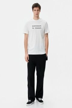 Koton Slogan Baskılı Tişört Slim Fit Bisiklet Yaka Kısa Kollu