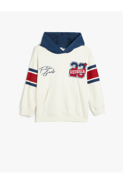 Koton Erkek Çocuk Kapşonlu Sweatshirt Uzun Kollu Kolej Baskılı Pamuklu