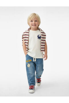 Koton Erkek Bebek Beli Bağcıklı Cepli İşleme Detaylı Pamuklu Denim Pantolon