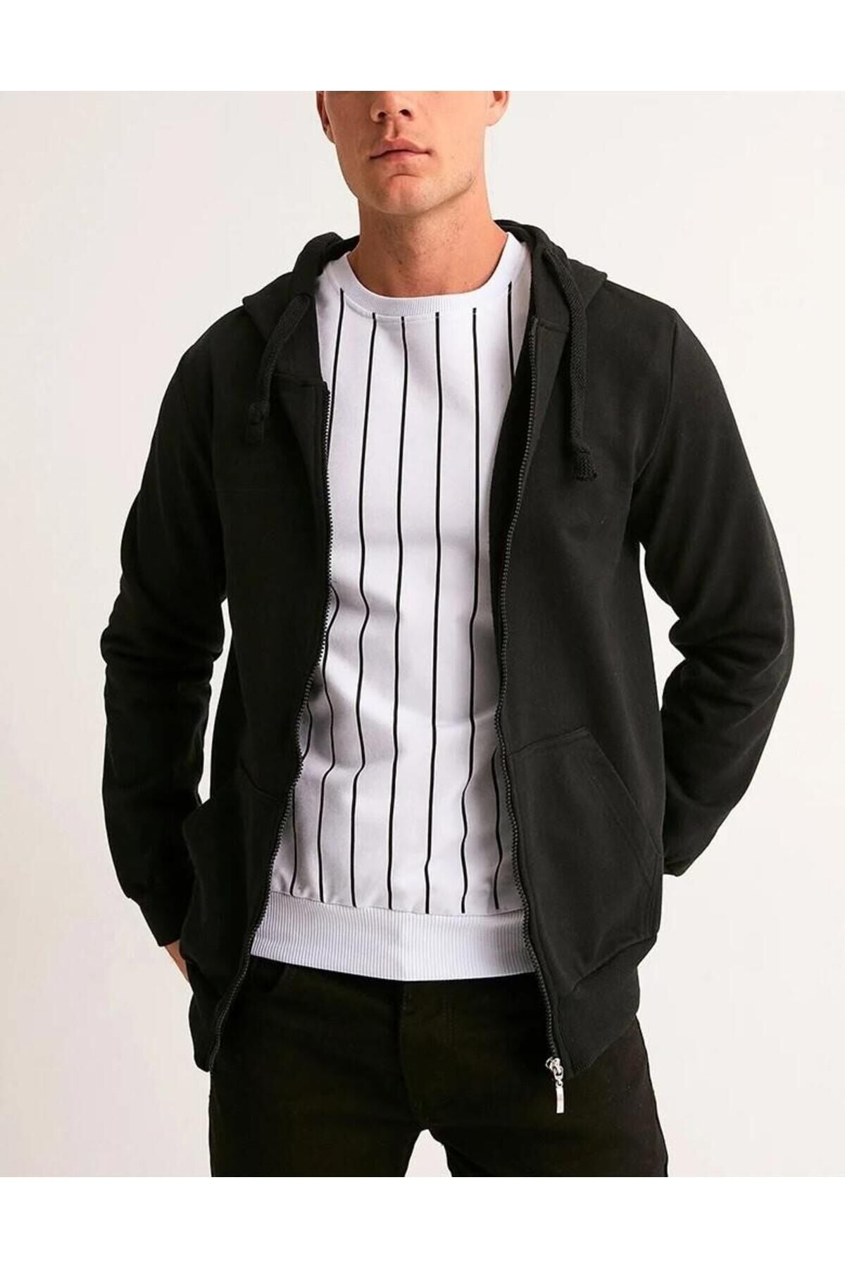 Hipatu 2 İp Şardonlu Fermuarlı Kapşonlu Oversize Sweatshırt Ceket