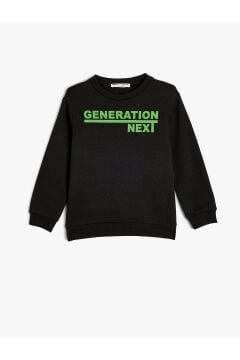 Koton Erkek Çocuk Uzun Kollu Bisiklet Yaka Slogan Baskılı Sweatshirt