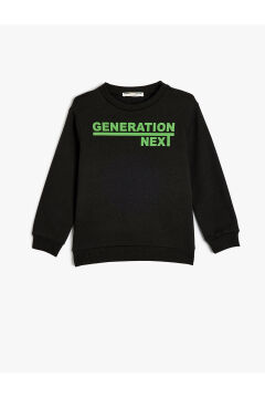 Koton Erkek Çocuk Uzun Kollu Bisiklet Yaka Slogan Baskılı Sweatshirt