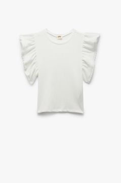 Koton Kız Çocuk Kısa Kollu Bisiklet Yaka Volanlı Crop Bluz