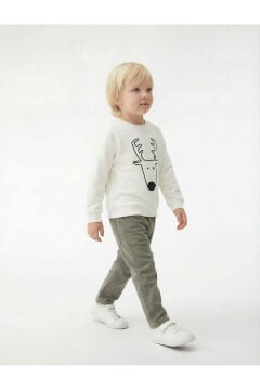 Koton Erkek Bebek Yılbaşı Baskılı Uzun Kollu Şardonlu Bisiklet Yaka Sweatshirt