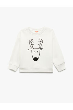 Koton Erkek Bebek Yılbaşı Baskılı Uzun Kollu Şardonlu Bisiklet Yaka Sweatshirt