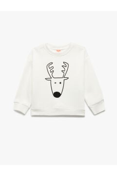 Koton Erkek Bebek Yılbaşı Baskılı Uzun Kollu Şardonlu Bisiklet Yaka Sweatshirt