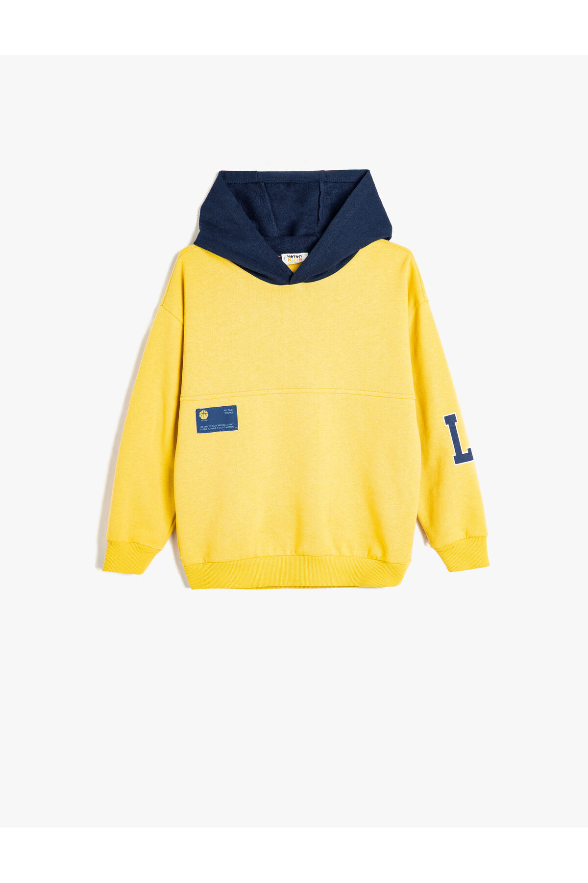 Koton Erkek Çocuk Kapşonlu Sweatshirt Baskı Detaylı Renk Bloklu Uzun Kollu