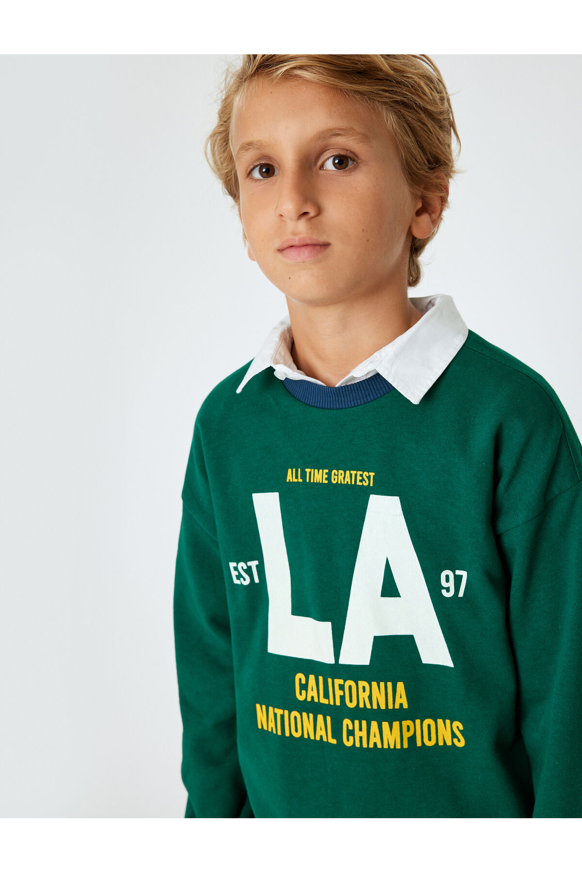 Koton Erkek Çocuk Oversize Sweatshirt Kolej Baskılı Bisiklet Yaka Pamuklu