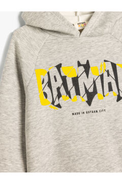 Koton Erkek Çocuk Batman Kapşonlu Sweatshirt Lisanslı Uzun Kollu Şardonlu