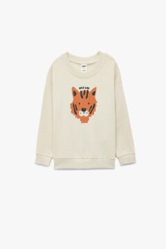 Koton Erkek Bebek Pamuklu Uzun Kollu Bisiklet Yaka Kaplan Baskılı Sweatshirt