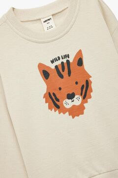 Koton Erkek Bebek Pamuklu Uzun Kollu Bisiklet Yaka Kaplan Baskılı Sweatshirt