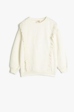 Koton Kız Çocuk Sweatshirt Uzun Kollu Bisiklet Yaka Fırfır Detaylı Şardonlu