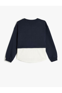 Koton Kız Çocuk Sweatshirt London Şehir Baskılı Bisiklet Yaka Gömlek Etek Ucu Detaylı Şardonlu
