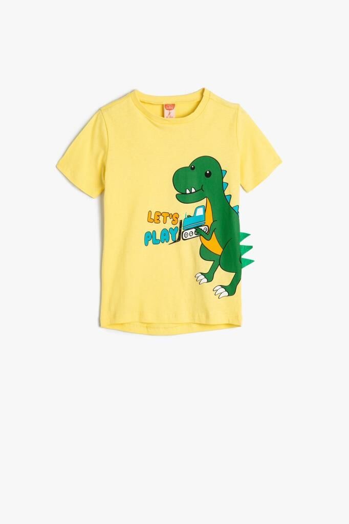 Koton Erkek Bebek Dinozor Baskılı Tişört Uzun Kollu Bisiklet Yaka Aplike Detaylı