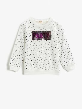 Koton Kız Çocuk Baskılı Sweatshirt Pullu Pamuklu