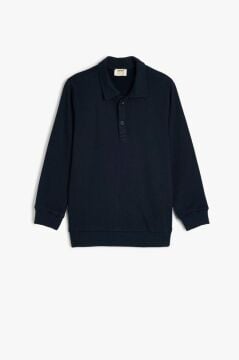 Koton Erkek Çocuk Polo Yaka Sweatshirt Uzun Kollu Düğme Detaylı Pamuklu