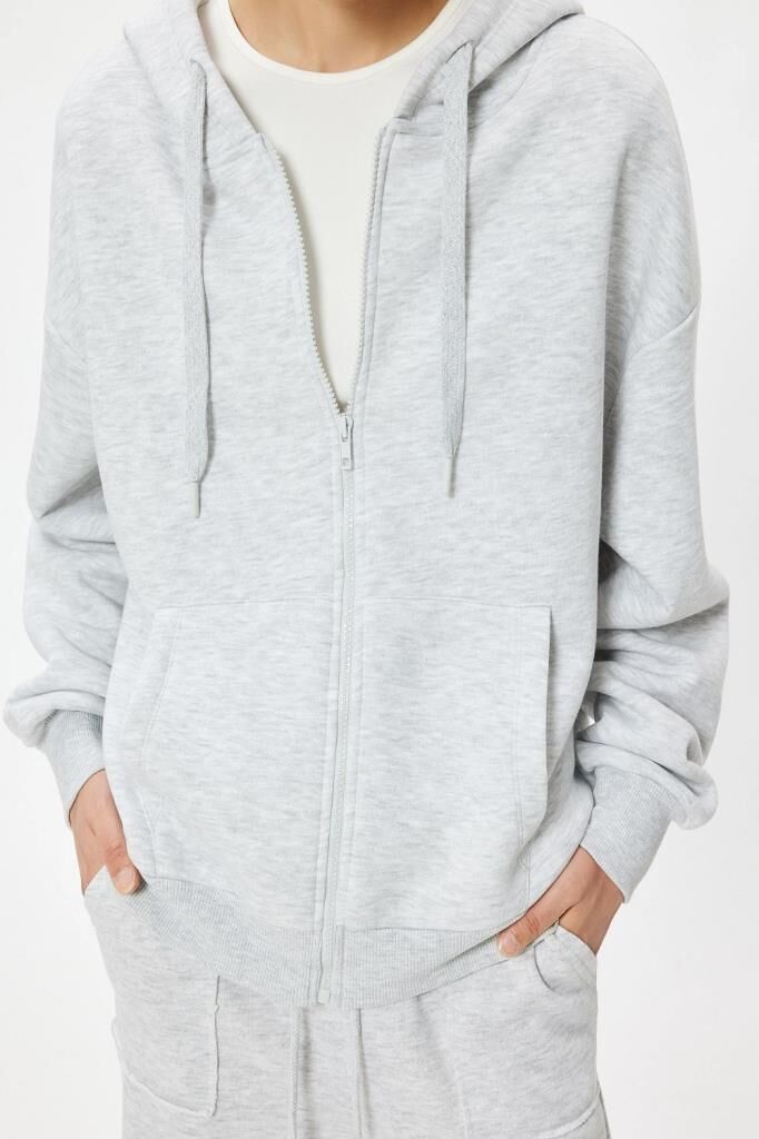 Koton Kapüşonlu Fermuarlı Oversize Sweatshirt Kanguru Cepli