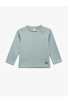 Koton Erkek Bebek Pamuklu Düğmeli Uzun Reglan Kollu Bisiklet Yaka Sweatshirt