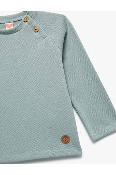 Koton Erkek Bebek Pamuklu Düğmeli Uzun Reglan Kollu Bisiklet Yaka Sweatshirt