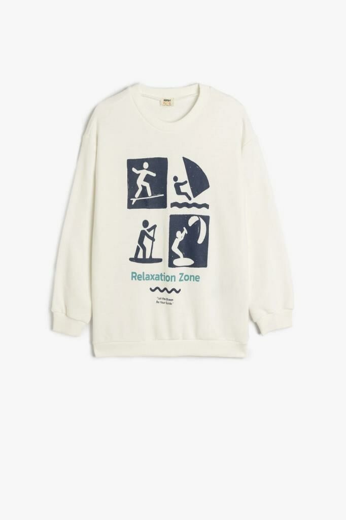 Koton Erkek Çocuk Slogan Baskılı Bisiklet Yaka Uzun Kollu Oversize Sweatshirt