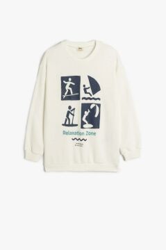 Koton Erkek Çocuk Slogan Baskılı Bisiklet Yaka Uzun Kollu Oversize Sweatshirt