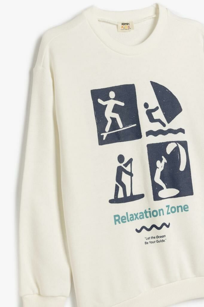 Koton Erkek Çocuk Slogan Baskılı Bisiklet Yaka Uzun Kollu Oversize Sweatshirt