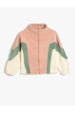 Koton Kız Çocuk Polar Sweatshirt Dik Yaka Yarım Fermuarlı Uzun Kollu