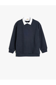 Koton Erkek Çocuk Okul Sweatshirt Basic Okul Gömleği Yaka Detaylı Uzun Kollu Pamuklu