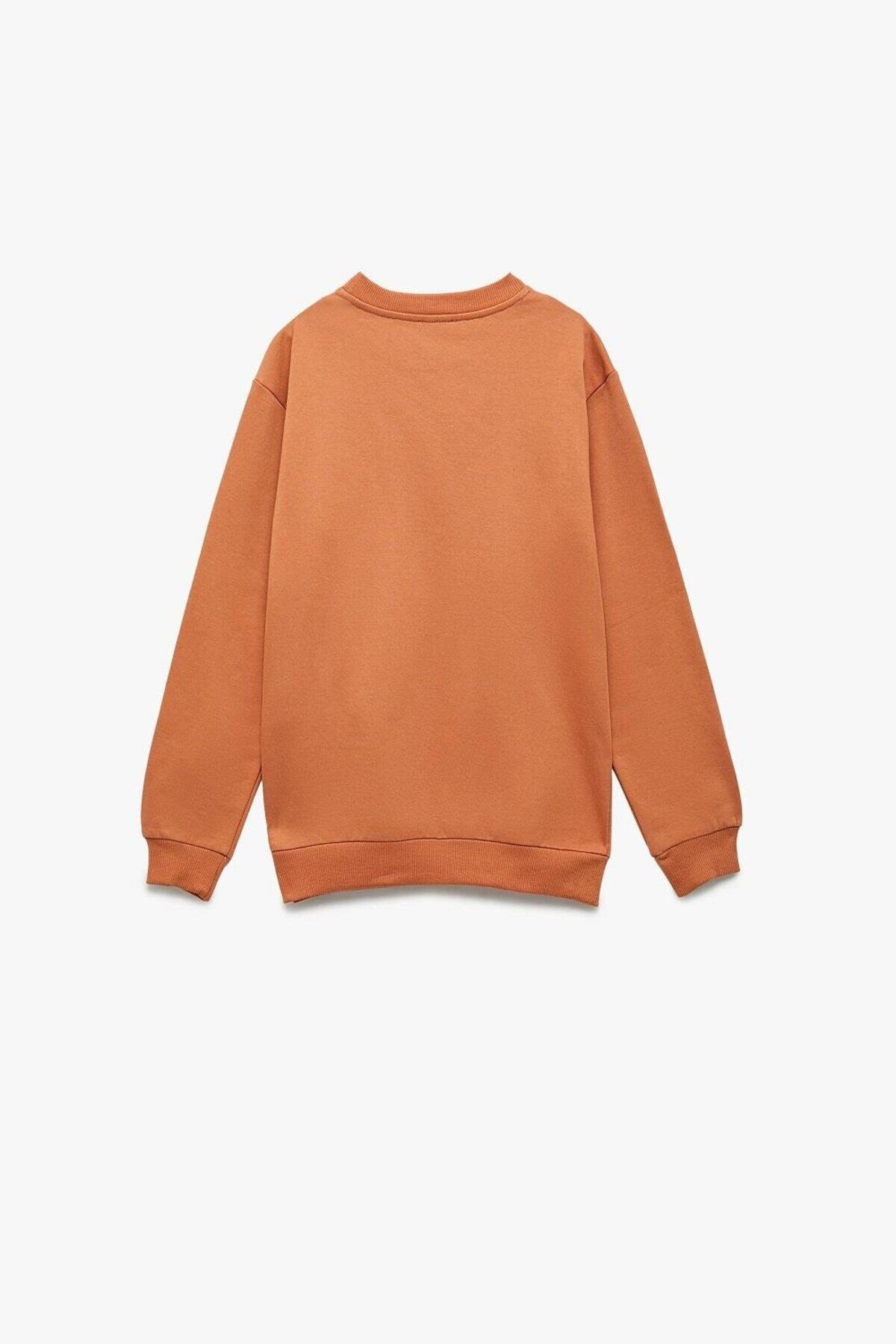 Koton Erkek Çocuk Pamuklu Uzun Kollu Bisiklet Yaka Baskılı Şardonlu Oversize Sweatshirt