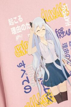 Koton Kız Çocuk Anime Baskılı Sweatshirt Şardonlu Uzun Kollu Bisiklet Yaka