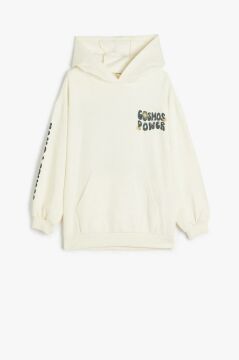 Koton Kız Çocuk Kapşonlu Sweatshirt Kanguru Cepli Uzun Kollu Baskılı Şardonlu Pamuklu