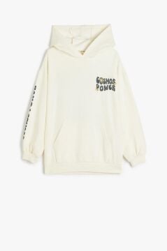 Koton Kız Çocuk Kapşonlu Sweatshirt Kanguru Cepli Uzun Kollu Baskılı Şardonlu Pamuklu
