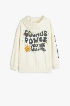 Koton Kız Çocuk Kapşonlu Sweatshirt Kanguru Cepli Uzun Kollu Baskılı Şardonlu Pamuklu