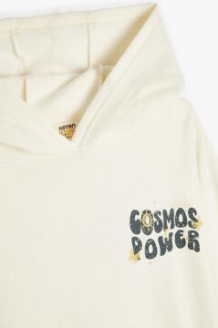 Koton Kız Çocuk Kapşonlu Sweatshirt Kanguru Cepli Uzun Kollu Baskılı Şardonlu Pamuklu