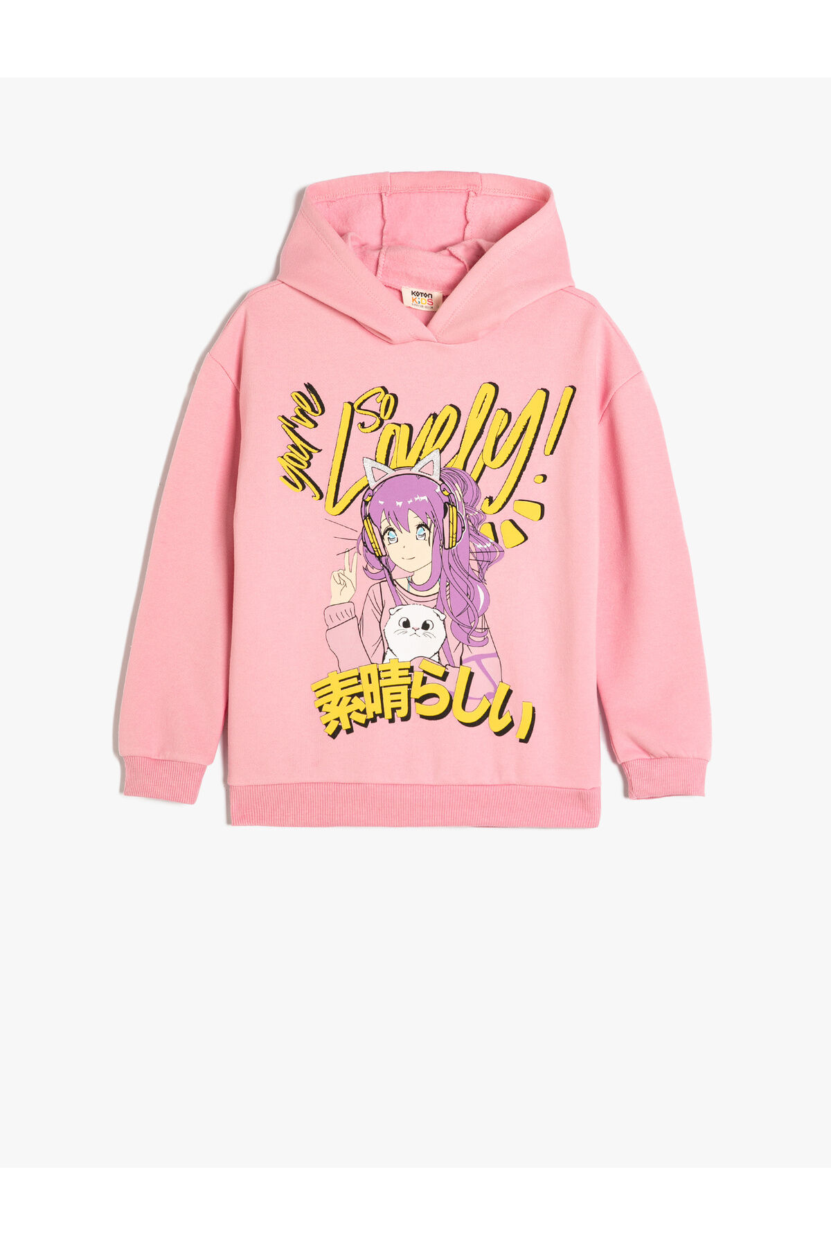 Koton Kız Çocuk Oversize Kapşonlu Sweatshirt Anime Baskılı Uzun Kollu