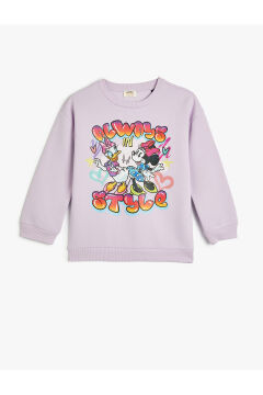 Koton Kız Çocuk Mickey Mouse ve Daisy Duck Sweatshirt Lisanslı Uzun Kollu Bisiklet Yaka Şardonlu
