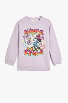 Koton Kız Çocuk Mickey Mouse ve Daisy Duck Sweatshirt Lisanslı Uzun Kollu Bisiklet Yaka Şardonlu