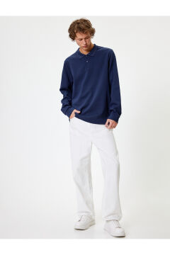 Koton Polo Yaka Sweatshirt Düğmeli Pamuklu