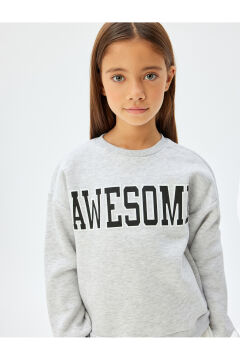 Koton Kız Çocuk Sweatshirt Baskılı Bisiklet Yaka Gömlek Etek Ucu Detaylı Şardonlu