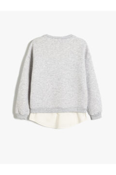 Koton Kız Çocuk Sweatshirt Baskılı Bisiklet Yaka Gömlek Etek Ucu Detaylı Şardonlu